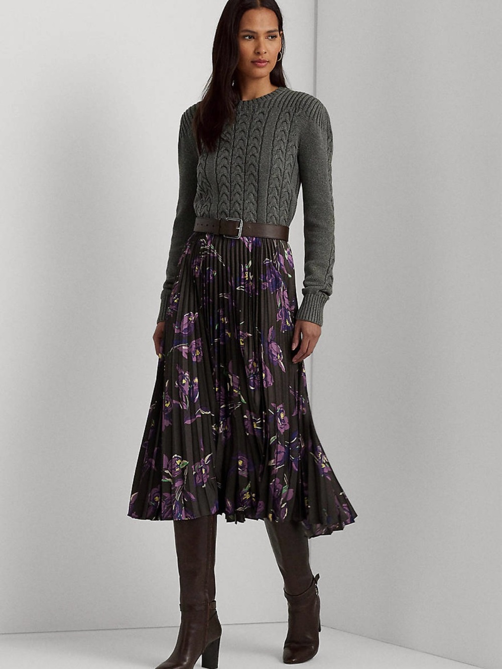 Lauren Ralph Lauren Floral Pleated Satin Charmeuse Skirt Size 6